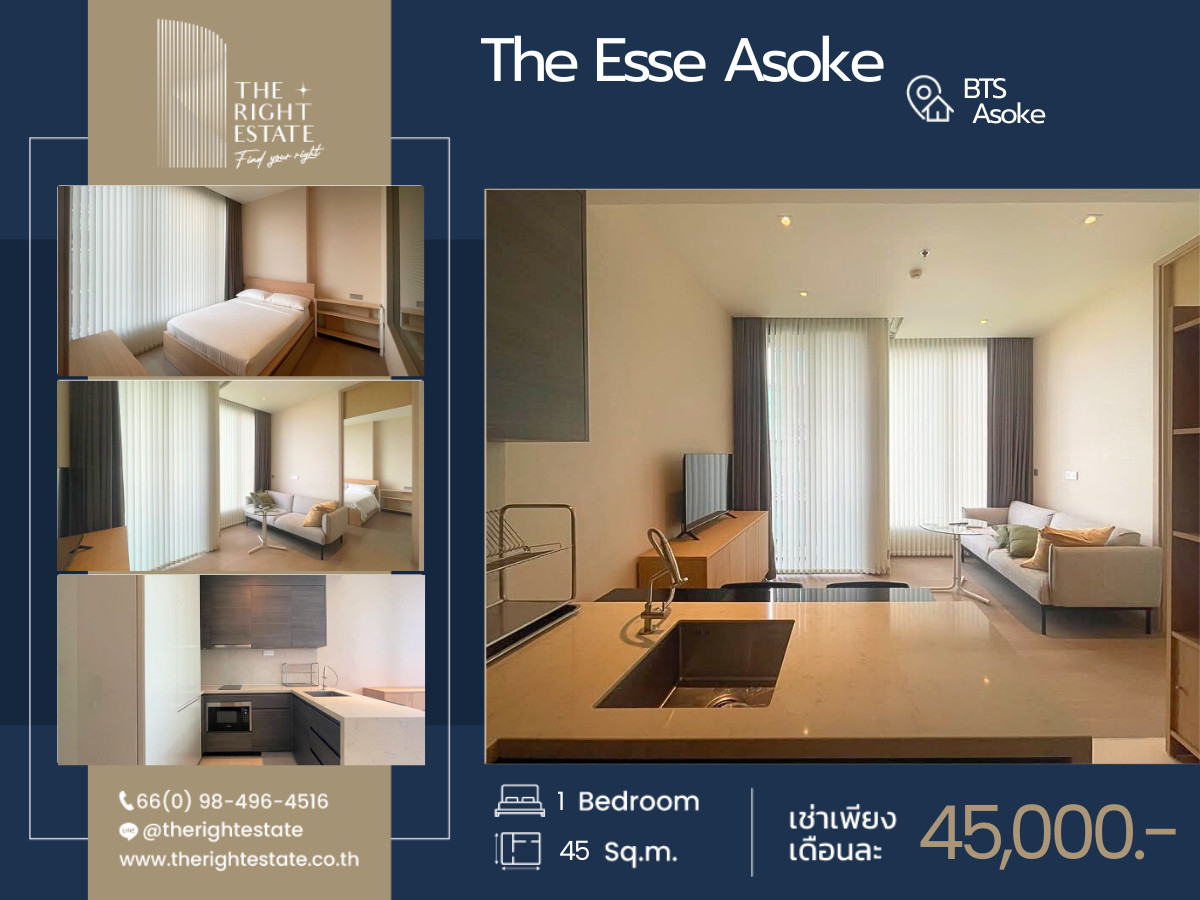For RentCondoSukhumvit, Asoke, Thonglor : 🌿The Esse Asoke🌿 Nice room Nice decoration 🛏 1 Bed 1 Bath 45 sq.m, Price negotiable!!! - Close to BTS Asoke