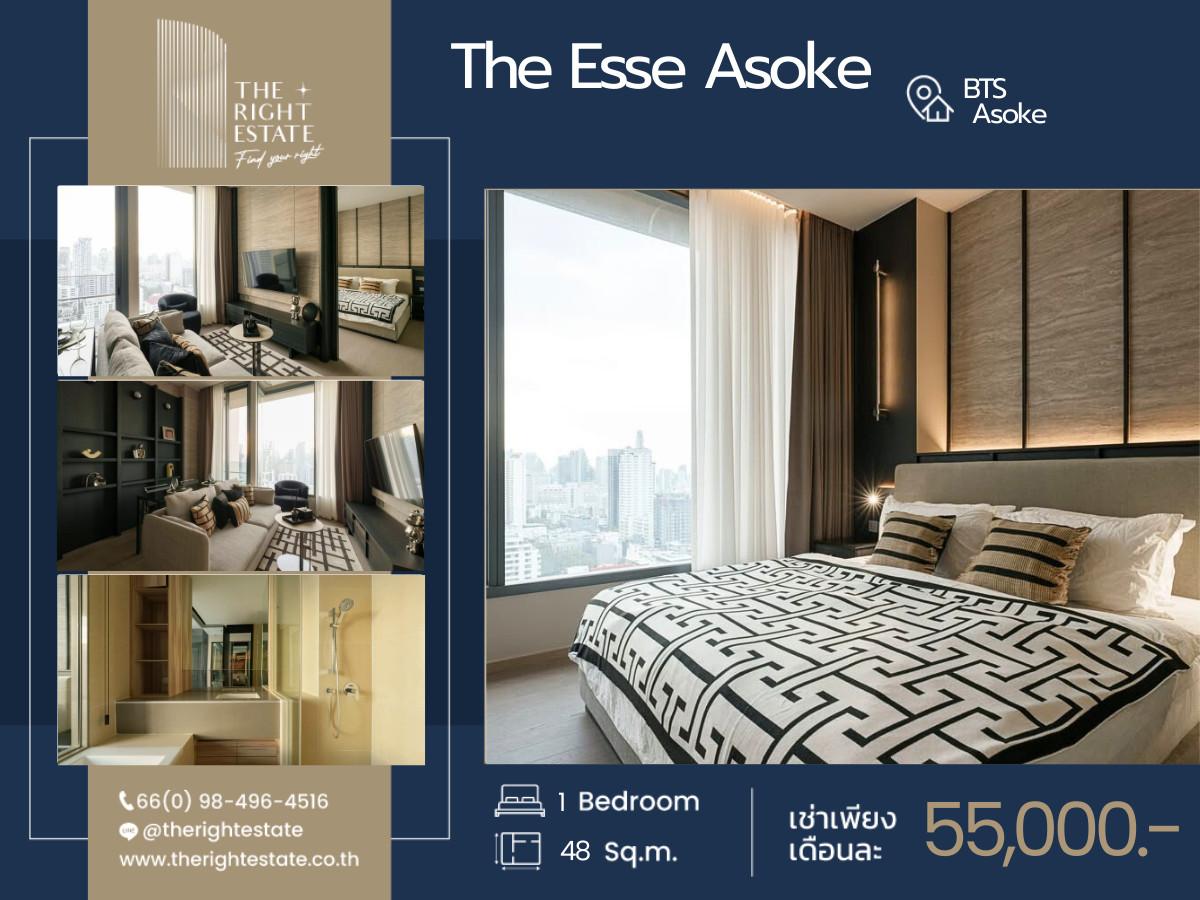 For RentCondoSukhumvit, Asoke, Thonglor : 🌿 The Esse Asoke 🌿 Nice room nice view 🛏 1 Bed 1 Bath 48 sq.m, Price negotiable!!! - Close to BTS Asoke
