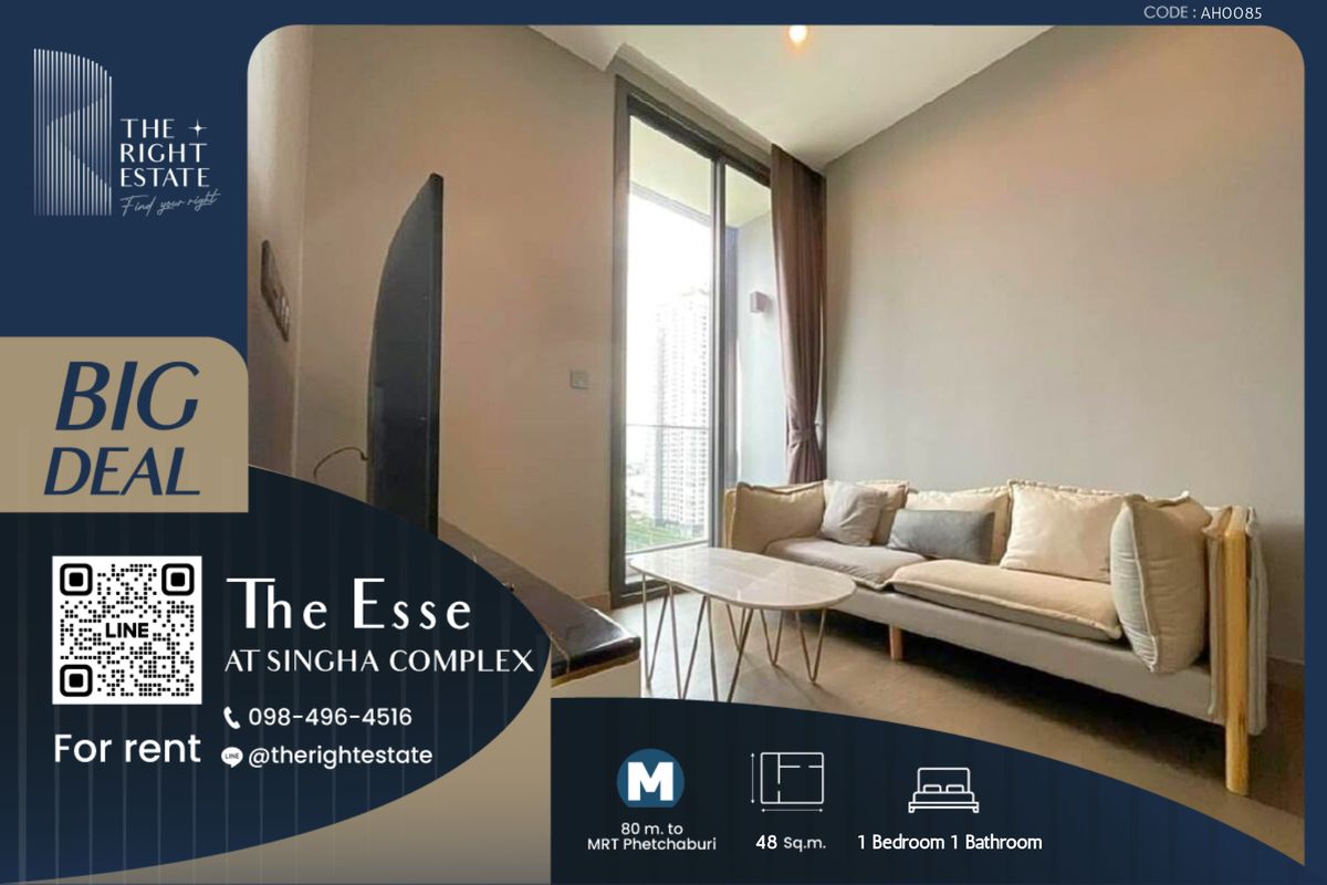 For RentCondoRama9, Petchburi, RCA : 🌿The Esse Singha Complex🌿 Nice room nice decoration 🛏 1 Bed 48 sq.m, Price negotiable!!! - Close to MRT Phetchaburi