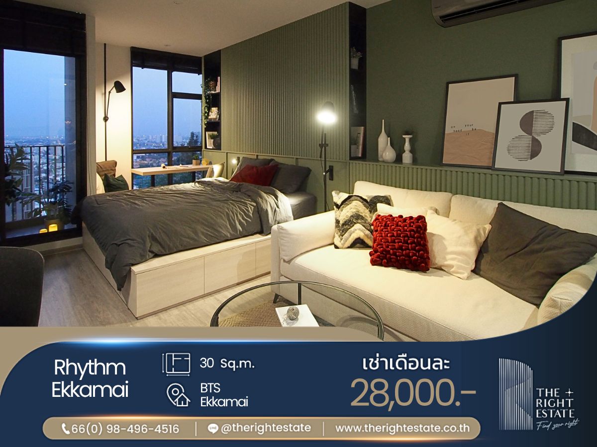 For RentCondoSukhumvit, Asoke, Thonglor : 🌿 Rhythm Ekkamai 🌿 Beautiful room nice decoration 🛏 Studio 30 sqm close to BTS Ekkamai