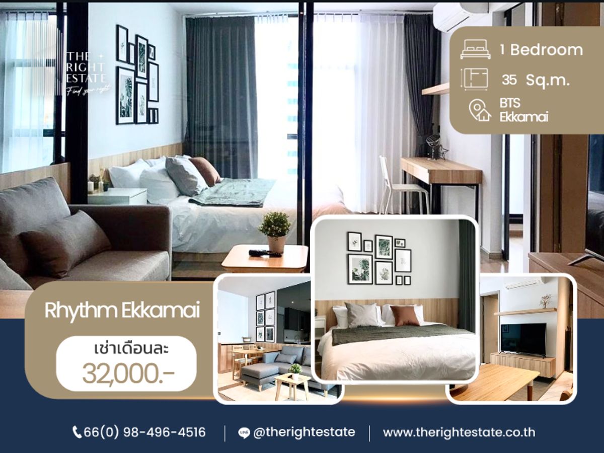 For RentCondoSukhumvit, Asoke, Thonglor : 🌿 Rhythm Ekkamai 🌿 Beautiful room, Fully decoration 🛏 1 Bed - 35 Sq.m. close to BTS Ekkamai