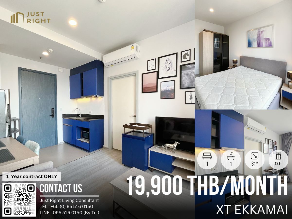 ให้เช่าคอนโดสุขุมวิท อโศก ทองหล่อ : ให้เช่า XT Ekkamai, 1 ห้องนอน 1 ห้องน้ำ ขนาด 31* ตร.ม ชั้น 1x ห้องตกแต่งพร้อมอยู่ วิวเมือง ลดพิเศษจาก 25,000 เหลือเพียง 19,900 บาท/เดือน (สัญญา 1 ปีเท่านั้น)