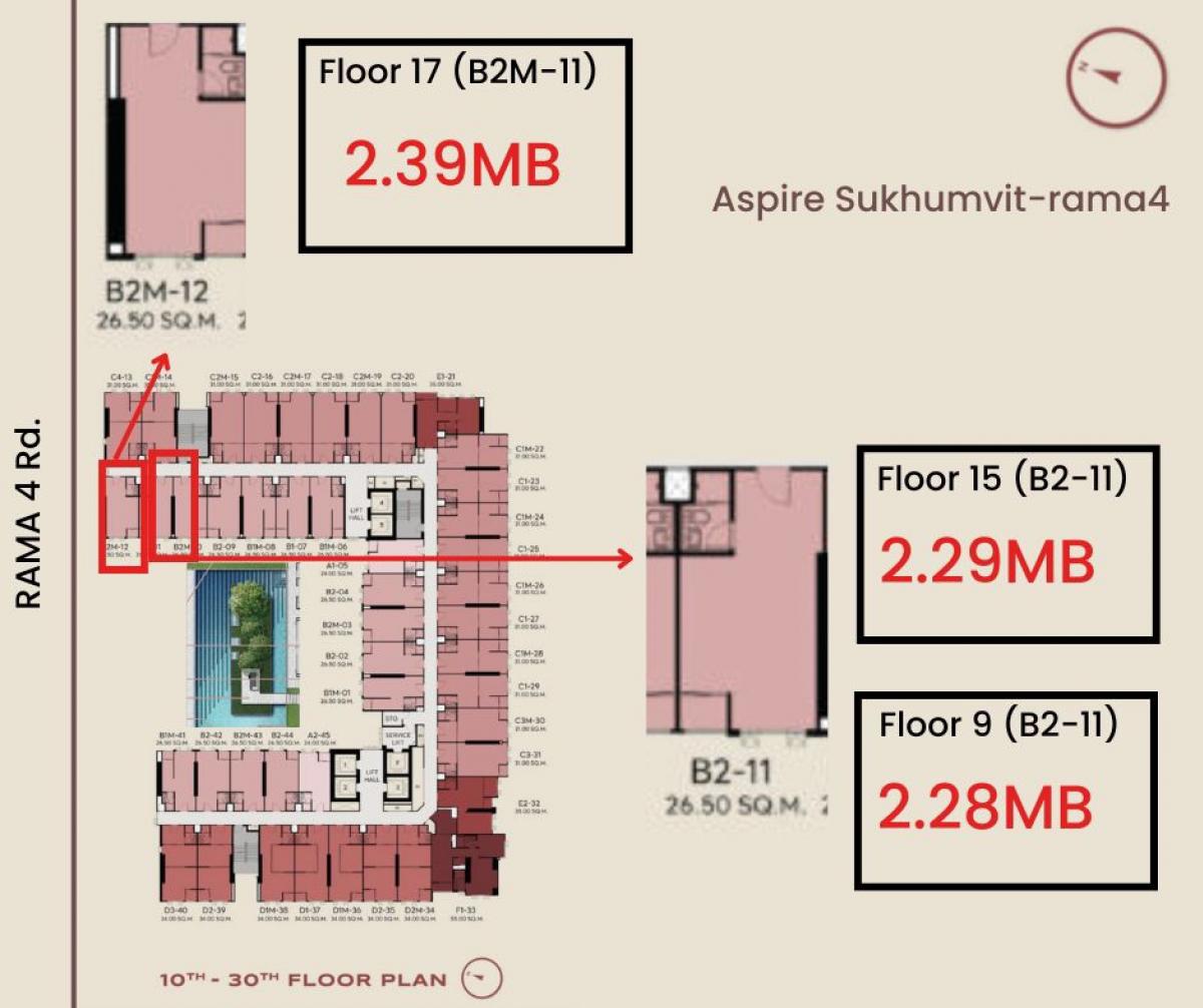 Sale DownCondoKhlongtoei, Kluaynamthai : Selling down payment Aspire Sukhumvit Rama 4 Floor 9, 15, 17, position 11 and 12