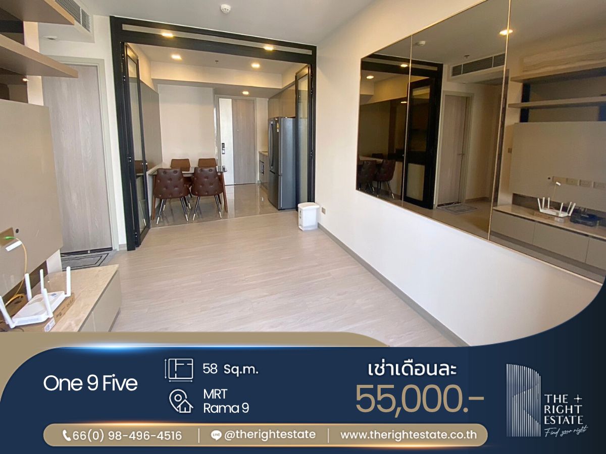 For RentCondoRama9, Petchburi, RCA : 🌿 One 9 Five 🌿 Nice room, Fully furnished 🛏 2 Bed 58 sq.m, price is negotiable!!! - Next to MRT Phra Ram 9
