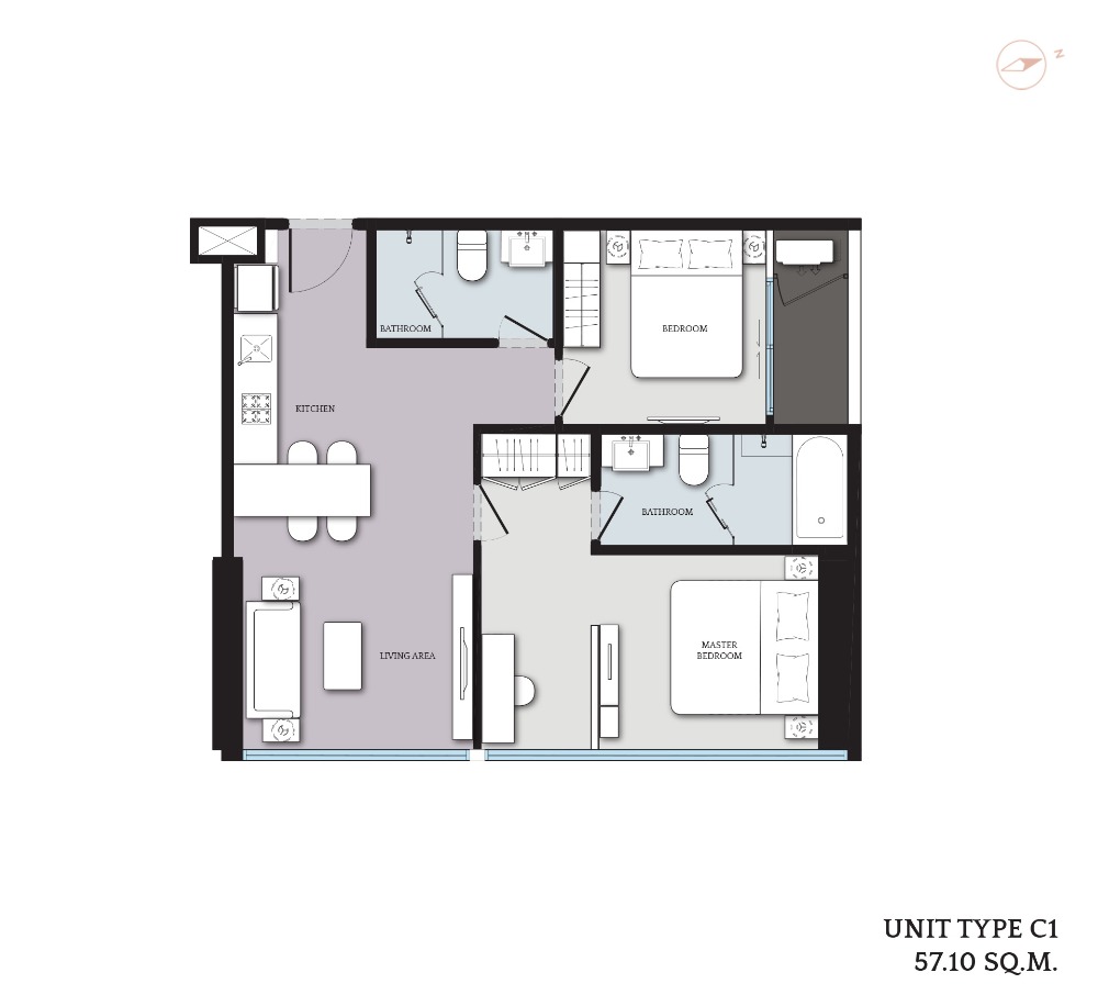 For SaleCondoSukhumvit, Asoke, Thonglor : Condo for sale, Cloud Residence Sukhumvit 23, usable area 57.10 sq m, 23rd floor, 2 bedrooms, 2 bathrooms, built-in kitchen and electrical appliances from GORENJE & BOSCH, near MRT Sukhumvit.