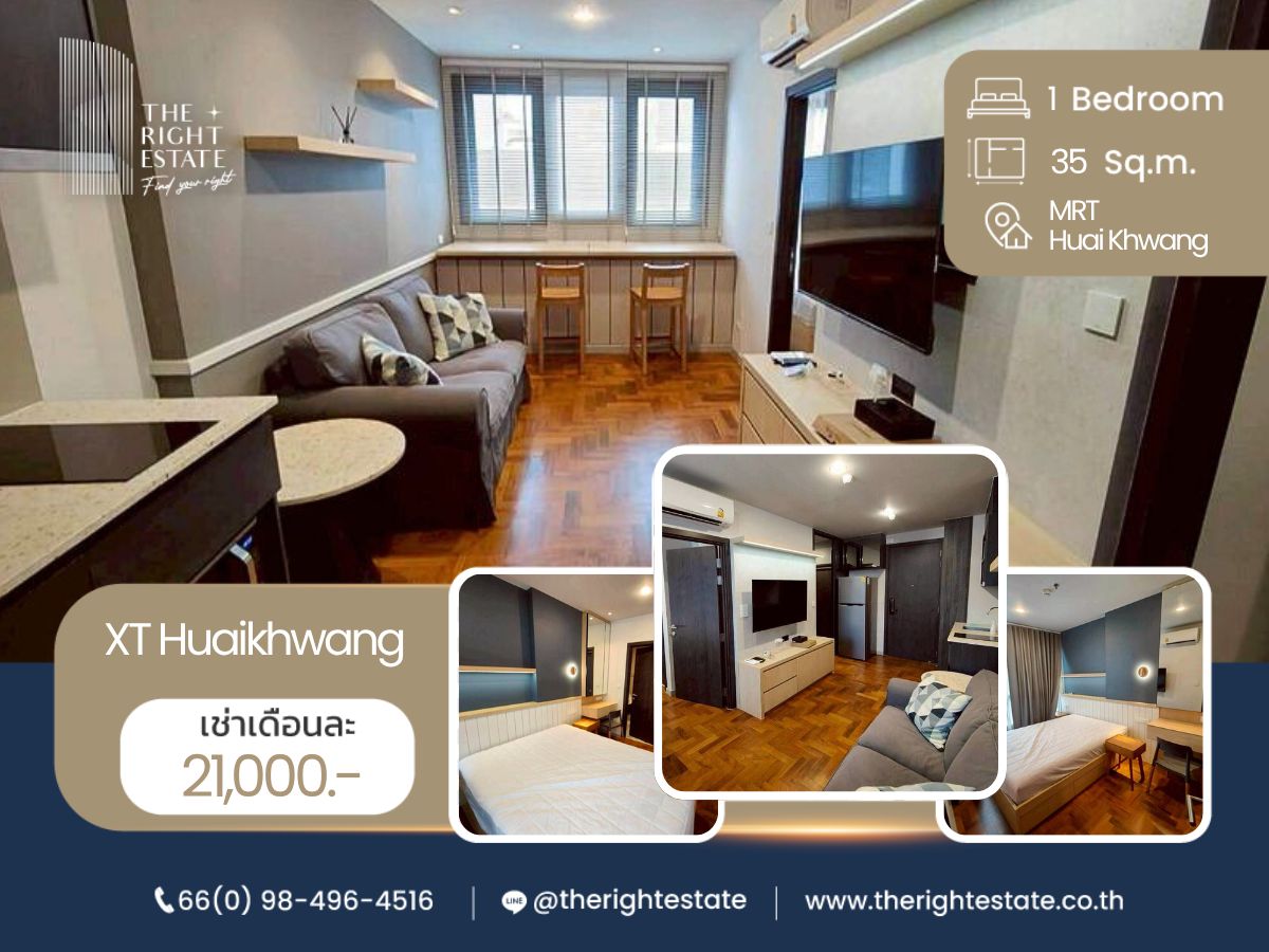For RentCondoRatchadapisek, Huaikwang, Suttisan : 🌿XT Huaikhwang🌿 Nice room fully decoration 🛏 1 Bed 35 sq.m, price is negotiable!!! - Close to MRT Huaikhwang