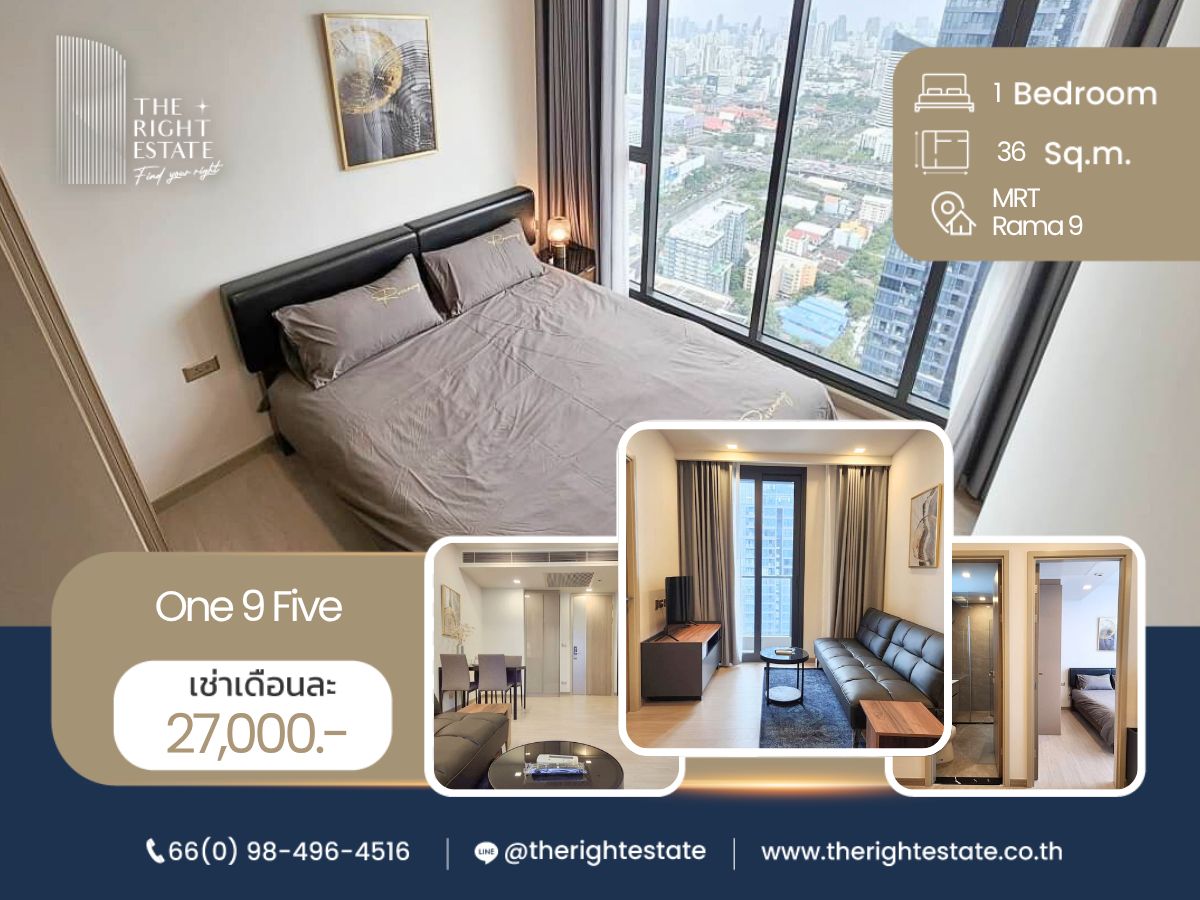 For RentCondoRama9, Petchburi, RCA : 🌿 One 9 Five 🌿 Cozy room, Fully furnished 🛏 1 Bed 36.50 sq m, price is negotiable!!! - Next to MRT Rama 9