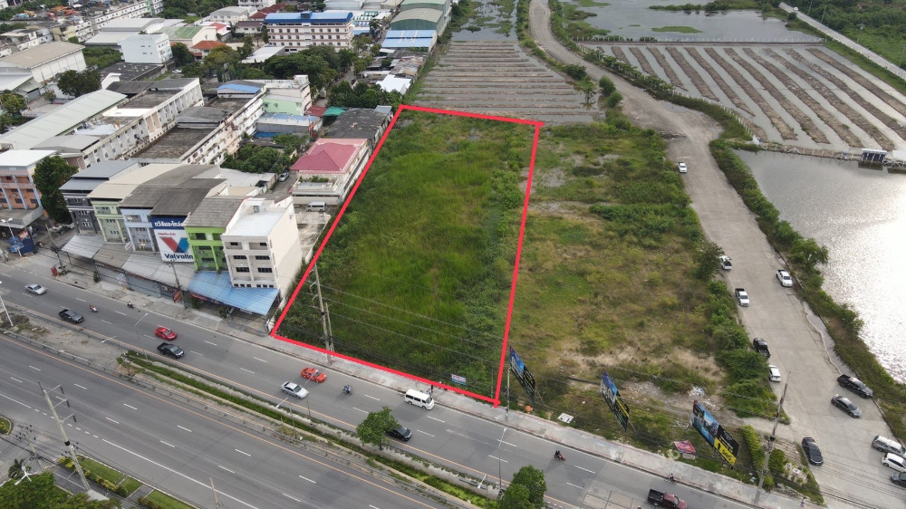 For SaleLandSamut Prakan,Samrong : Land for sale, on Sukhumvit Road, Bang Pu 68, on Sukhumvit Road, very good location, 1,573 square meters, suitable for commercial buildings / housing estates / companies / department stores or sell building materials