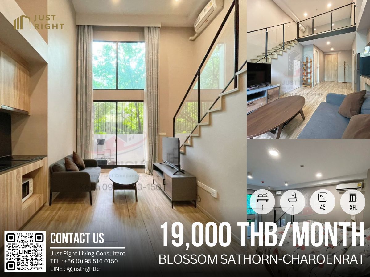 For RentCondoSathorn, Narathiwat : For Rent Blossom Condo Sathorn Charoenrat 1 Bed 1 Bath 45 Sqm. Loft Fully furnished Complete Electrical Appliances Price Only 19,000 baht / month from 25,000 baht