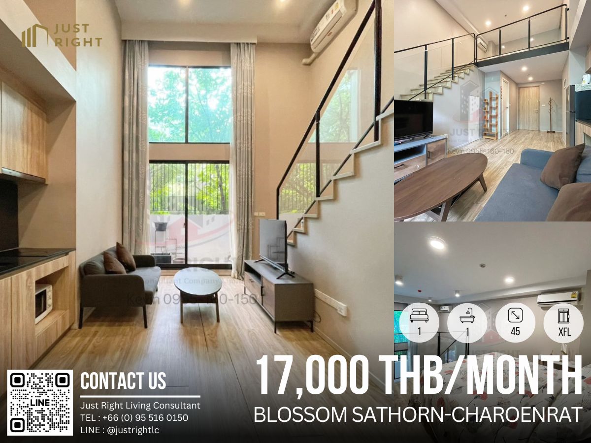 For RentCondoSathorn, Narathiwat : For Rent Blossom Condo Sathorn Charoenrat 1 Bed 1 Bath 45 Sqm. Loft Fully furnished Complete Electrical Appliances Price Only 17,000 baht / month from 25,000 baht