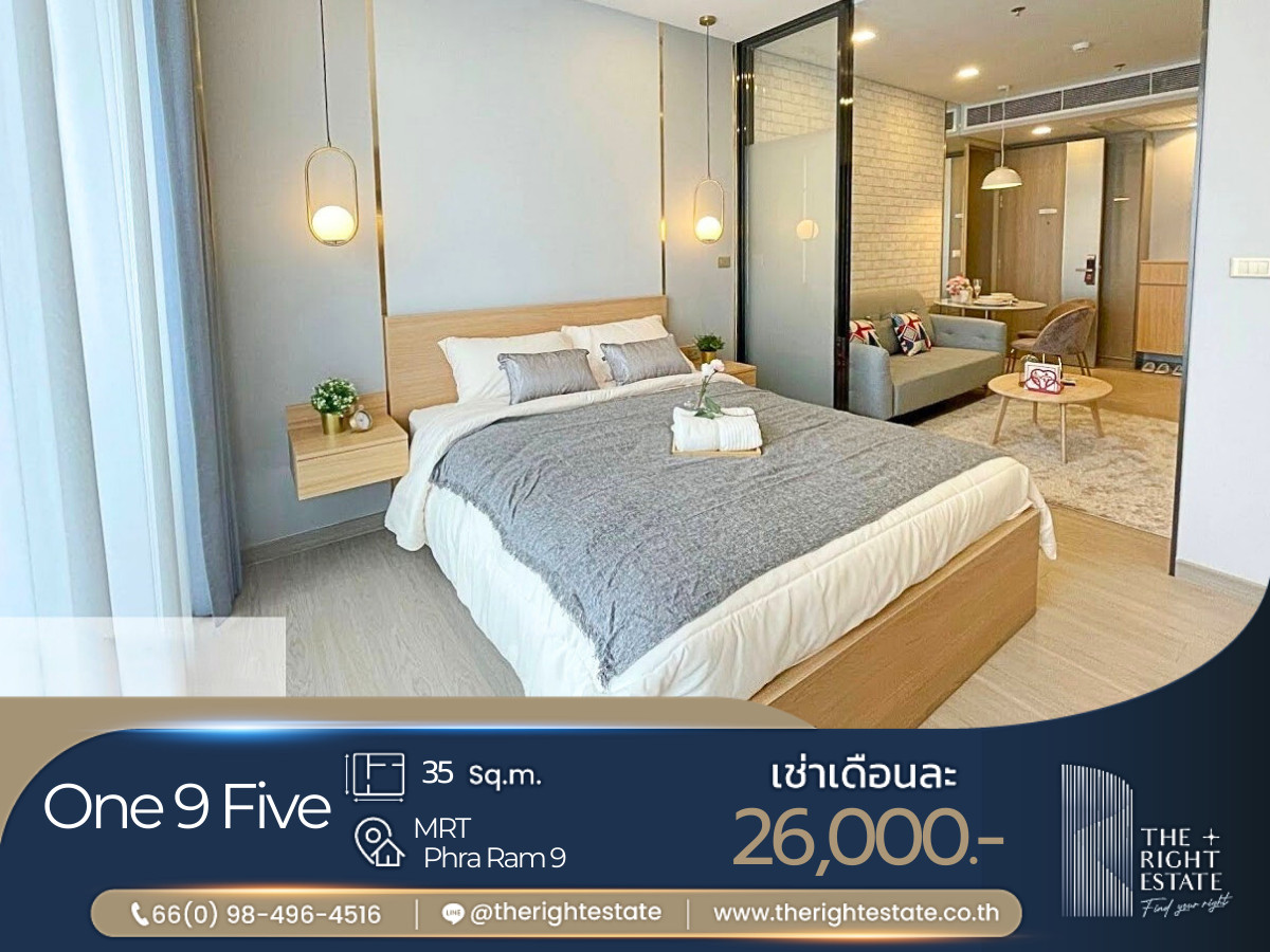 ให้เช่าคอนโดพระราม 9 เพชรบุรีตัดใหม่ RCA : 🌿 One 9 Five 🌿 ห้องแต่งสวย พร้อมเข้าอยู่  🛏 1 ห้องนอน 35.50 ตร.ม ติด MRT พระราม 9