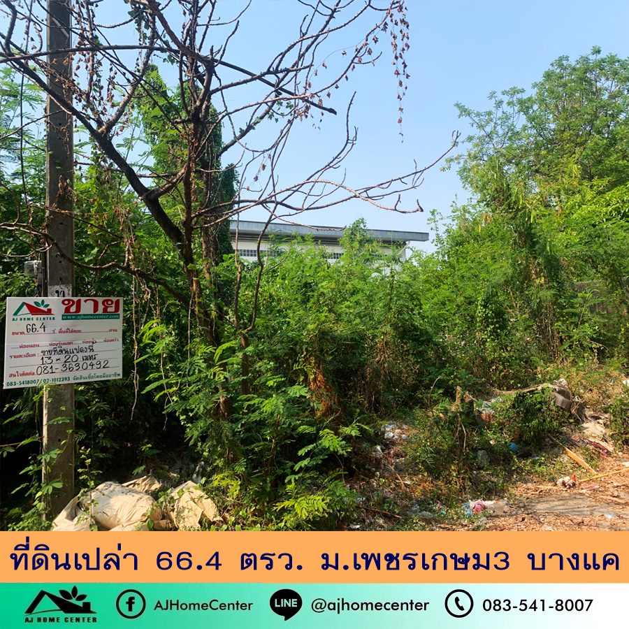 ขายที่ดินบางแค เพชรเกษม : ขายถูก2.5ล้าน ที่ดินเปล่า66.4ตรว. ม.เพชรเกษม3 บางแค เหมาะสร้างบ้าน ฟรีค่าโอน