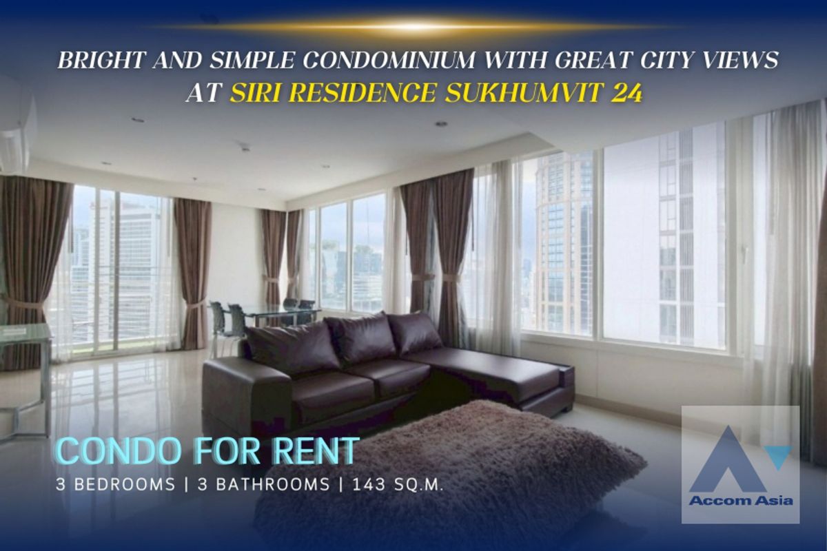ให้เช่าคอนโดสุขุมวิท อโศก ทองหล่อ : 🔼 AccomA🔽  Bright and Simple Condo with Great City Views @ Siri Residence (AA35224)