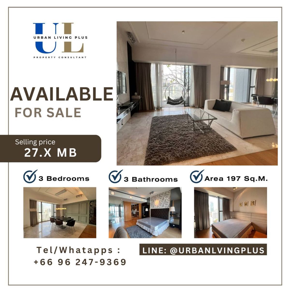 ขายคอนโดสาทร นราธิวาส : ( U20230706180 ) Tel/Line 096-2479369 , ขาย เดอะเมท สาทร 3 ห้องนอน 4 ห้องน้ำ 1 ห้องแม่บ้าน 197 ตร.ม. ชั้นสูง ห้องสวย สภาพดีมาก ✨✨