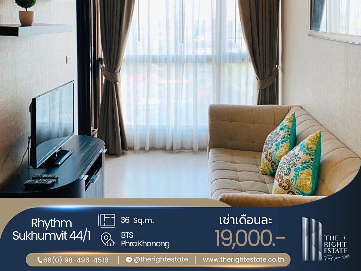 For RentCondoOnnut, Udomsuk : 🌿 Rhythm Sukhumvit 44/1 🌿 Nice room 🛏 1 Bed - 36 sq.m. close to BTS Phra Khanong