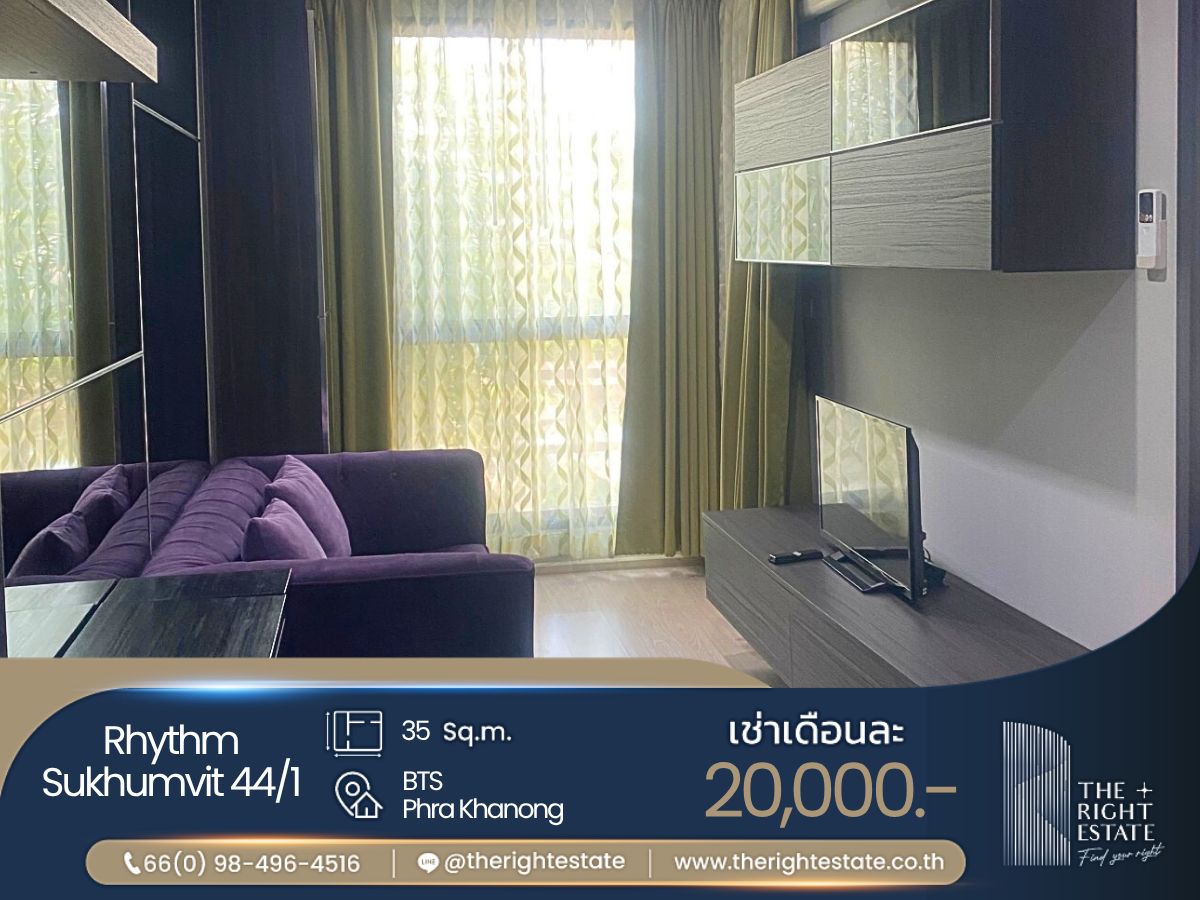 For RentCondoOnnut, Udomsuk : 🌿Rhythm Sukhumvit 44/1🌿 Nice room nice decoration 🛏 1 Bed - 35 Sq.m. close to BTS Phra Khanong