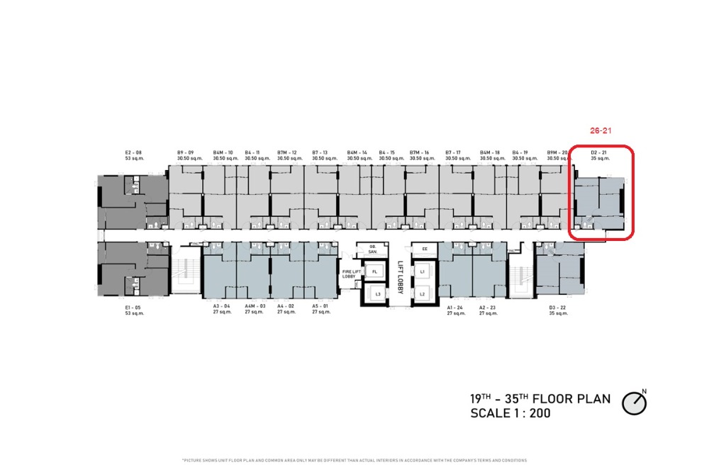 ขายดาวน์คอนโดอ่อนนุช อุดมสุข : Aspire Onnut Station 1 Bedroom Plus ขนาด 35 ตร.ม. ชั้น 26 ตำแหน่ง 21