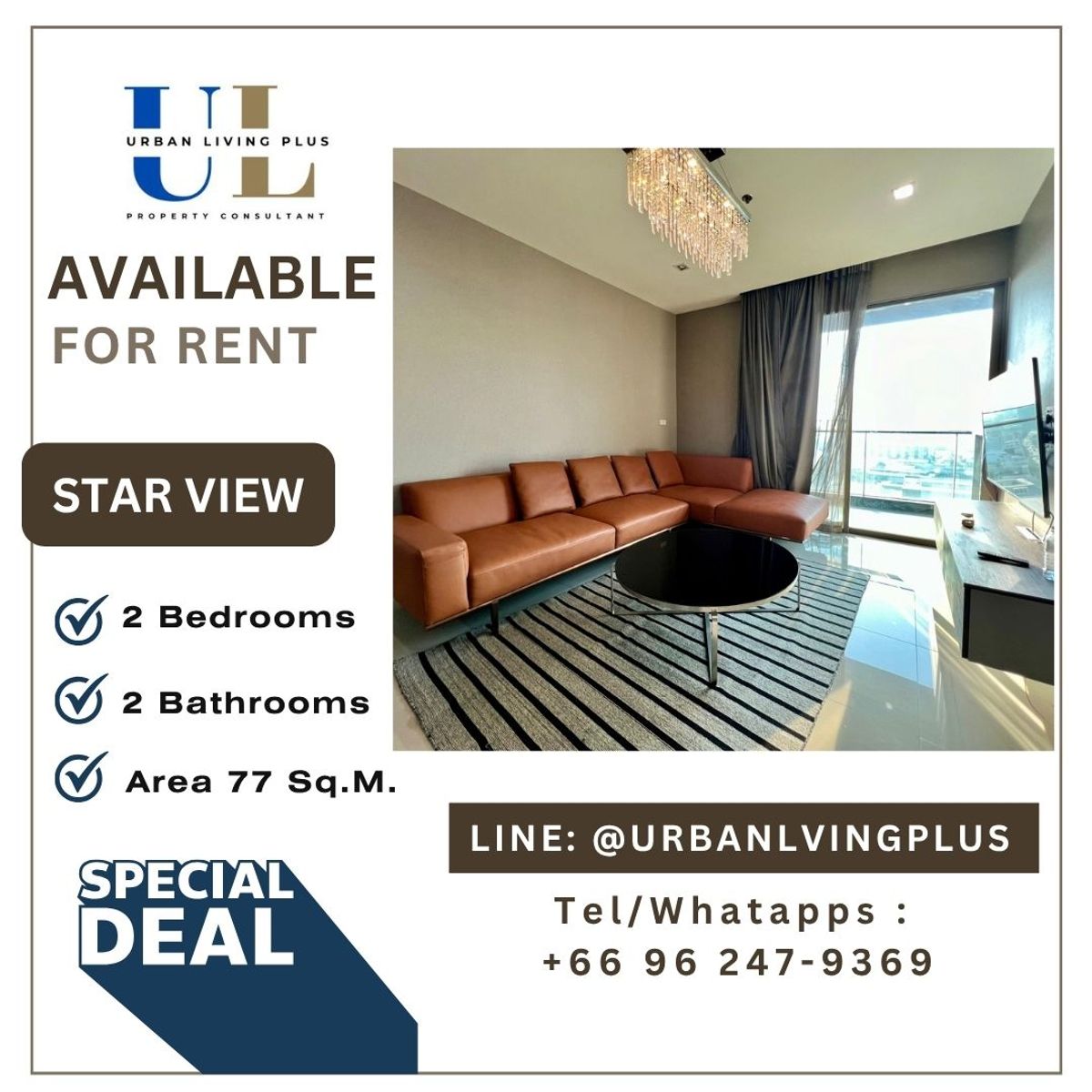 For RentCondoRama3 (Riverside),Satupadit : ( U20240406100 ) Tel/Line 096-2479369  FORE RENT STAR VIEW 2 BEDROOMS 77 SQ.M. Private Lift, High Floor🌟