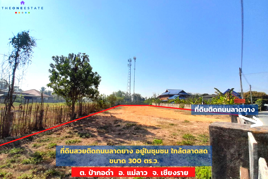 For SaleLandChiang Rai : 📣 Very beautiful vacant land, 300 sq.w., near the source of prosperity Next to the brand new paved road Located in a Charoen community, near fresh markets, police boxes, 7-11, Lotus, Wat Boon Rueang, Rong Khun Temple, all only 1 minute away, Pa Ko Dam Sub