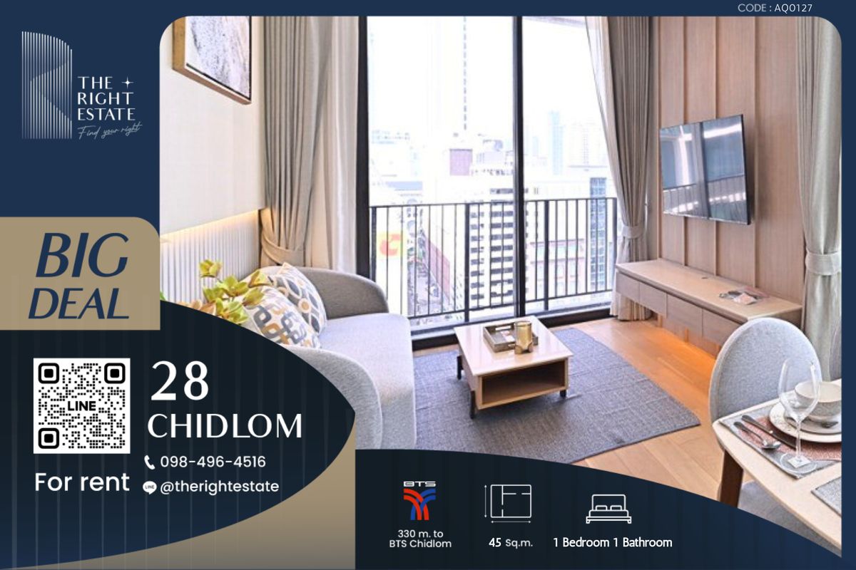 ให้เช่าคอนโดวิทยุ ชิดลม หลังสวน : 🌿 28 Chidlom 🌿 ห้องสวย วิวดี fully furnished 🛏 1 ห้องนอน 45 ตร.ม ใกล้ BTS ชิดลม