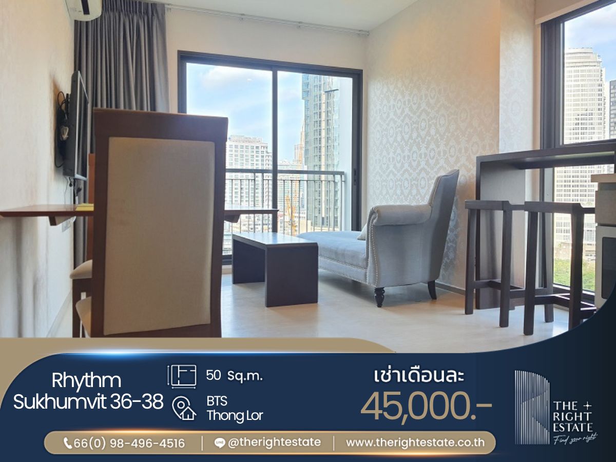 ให้เช่าคอนโดสุขุมวิท อโศก ทองหล่อ : 🌿Rhythm Sukhumvit 36-38🌿 ห้องสวย ตกแต่งน่าอยู่ 🛏 1 ห้องนอน - 50 ตร.ม. close to BTS Thonglor