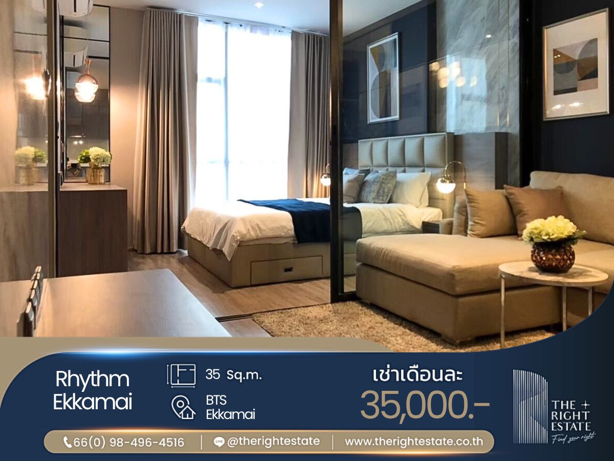 For RentCondoSukhumvit, Asoke, Thonglor : 🌿 Rhythm Ekkamai 🌿 Nice room and nice decoration 🛏 1 Bed - 35 sqm close to BTS Ekkamai