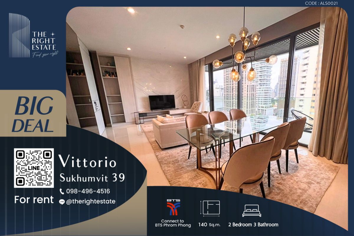 ให้เช่าคอนโดสุขุมวิท อโศก ทองหล่อ : 🌿 Vittorio Sukhumvit 39 🌿 ห้องสวย ตกแต่งหรูหรา 🌠  2 ห้องนอน - 140 ตร.ม. Next to BTS พร้อมพงษ์