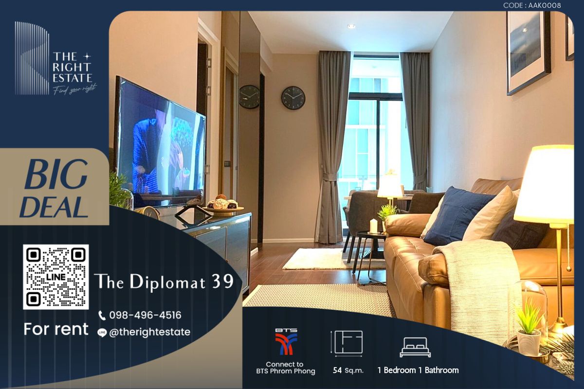 For RentCondoSukhumvit, Asoke, Thonglor : 🌿 The Diplomat 39 🌿 Nice room nice decoration 🛏 1 Bed 54 sq.m, price negotiable!!! - Next to BTS Phrom Phong