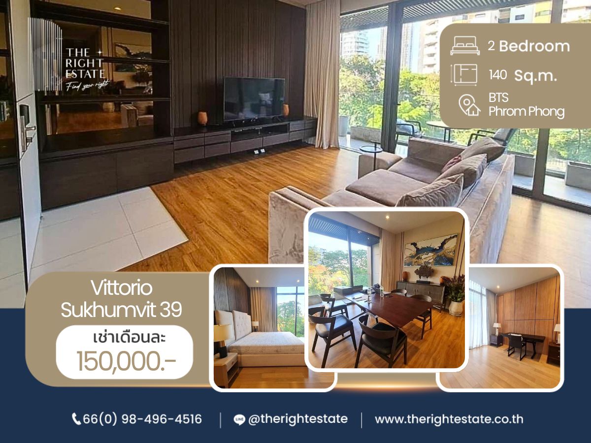 For RentCondoSukhumvit, Asoke, Thonglor : 🌿 Vittorio Sukhumvit 39 🌿 Beautiful room with Luxury style 🌠 2 Bed 140 sq.m, price negotiable!!! - Next to BTS Phrom Phong