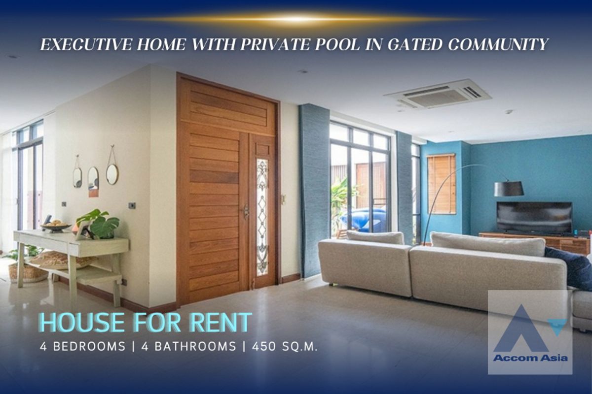 For RentHouseSukhumvit, Asoke, Thonglor : 🔼 AccomA🔽  Private Swimming Pool Renovated executive home with private pool in gated community (AA13419)