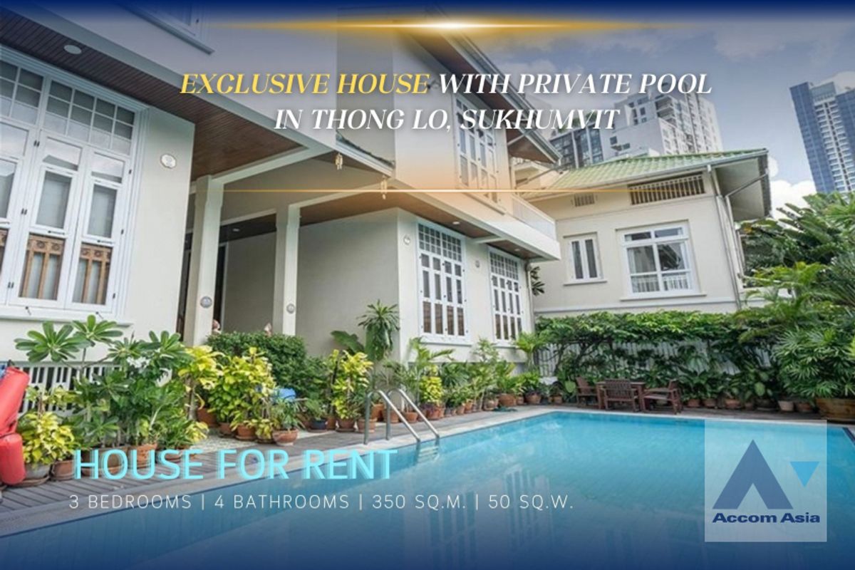 ให้เช่าบ้านสุขุมวิท อโศก ทองหล่อ : 🔼 AccomA🔽 Classic white home with private pool and bright, open interior 10 mins to BTS (6001601)