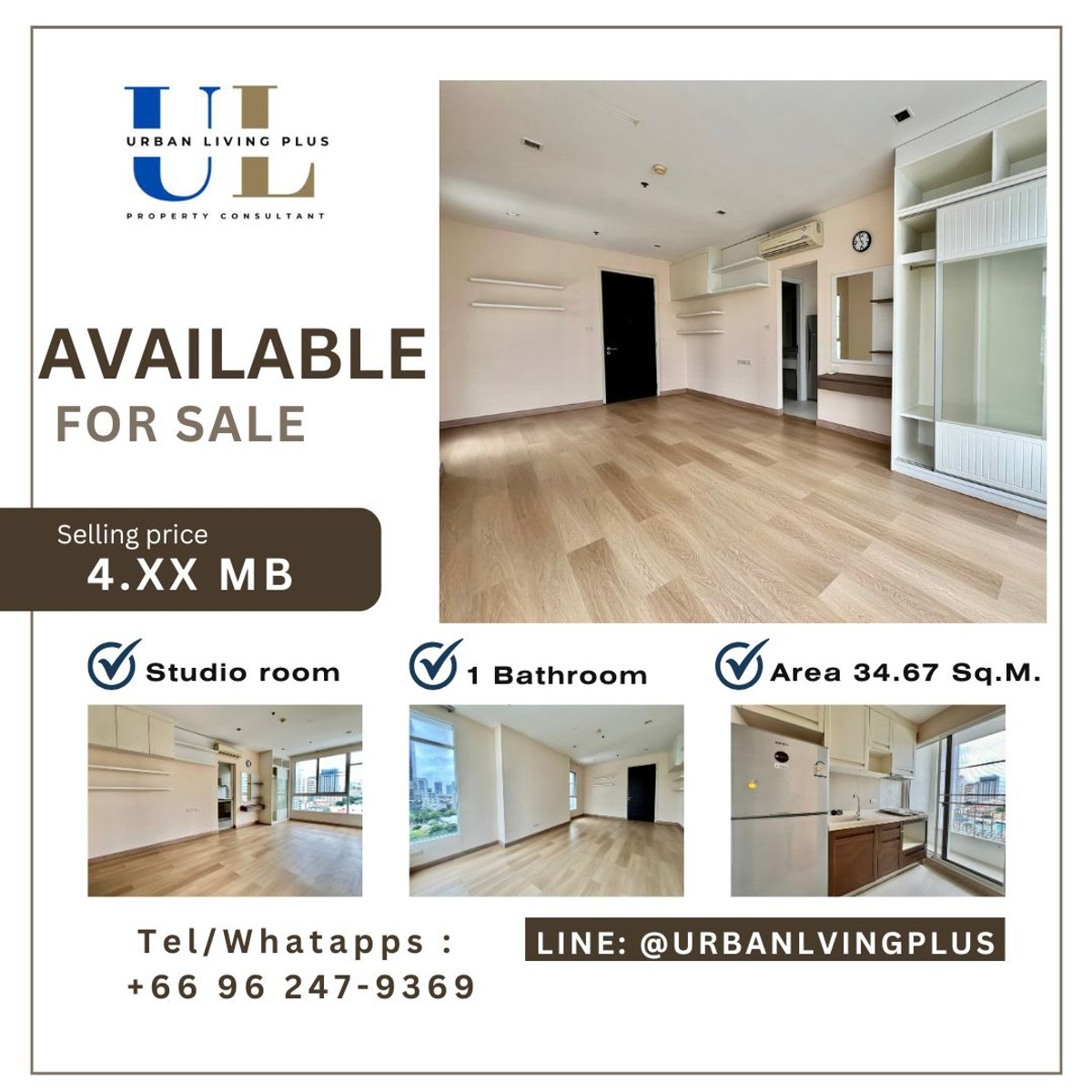 For SaleCondoSathorn, Narathiwat : ( UL2408053 ) Tel/Line 096-2479369 ✨ FOR SELL IVY SATHORN✨ Studio Room 34.67 Sq.M. Corner unit, Rare Item