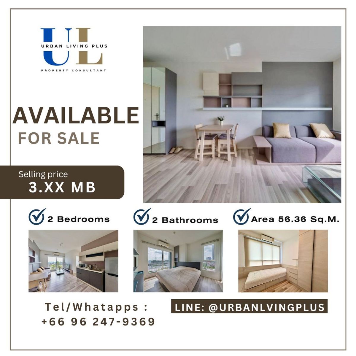 ขายคอนโดท่าพระ ตลาดพลู วุฒากาศ : ( U20240202200 ) Tel/Line 096-2479369, สำหรับชาย คอนโด เดอะคีย์ วุฒากาศ 2 ห้องนอน 2 ห้องน้ำ  56.36 ตร.ม.✨ ด่วนน ราคาดีที่สุดในตึก