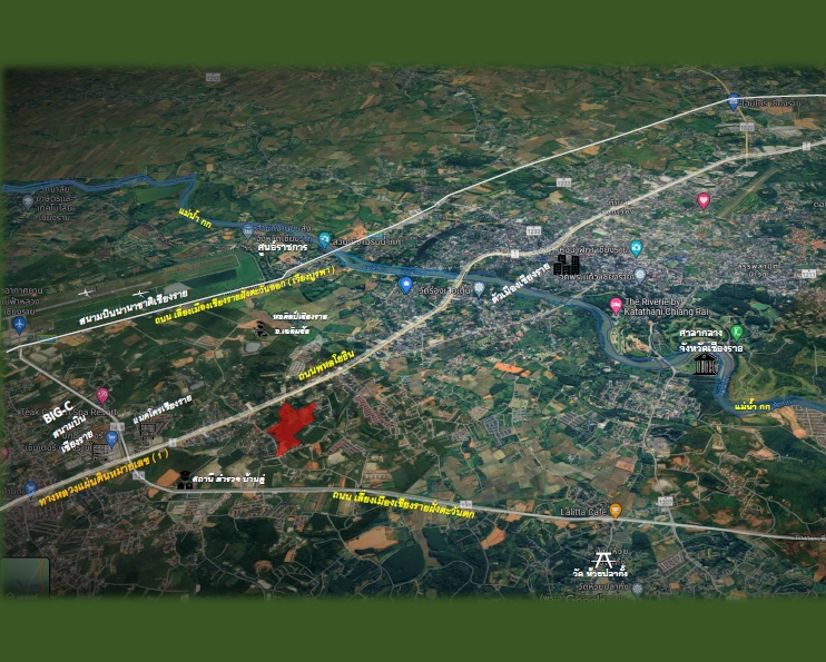 ขายที่ดินเชียงราย : ชายที่ดิน เชียงราย ถนนพหลโยธิน (ทล1) ตำบลบ้านดู่  เชียงราย ใกล้โรงเรียนบ้านขัวแคร่ เนื้อที่ 110-2-7.9 ไร่ไ ร่ละ 7.0 ลบ. รวมราคา  773.64 ลบ.