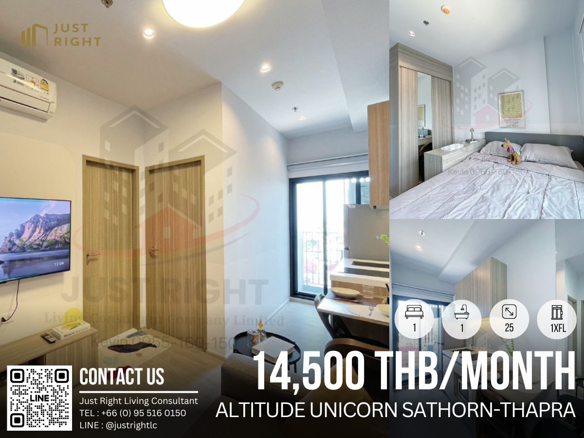For RentCondoThaphra, Talat Phlu, Wutthakat : For Rent ALTITUDE UNICORN SATHORN-TAPRA 1 bedroom, 1 bathroom, 25 sq.m., 1x floor, complete electrical appliances, Discount from 15,500 only 14,500 baht/month, 1 year.