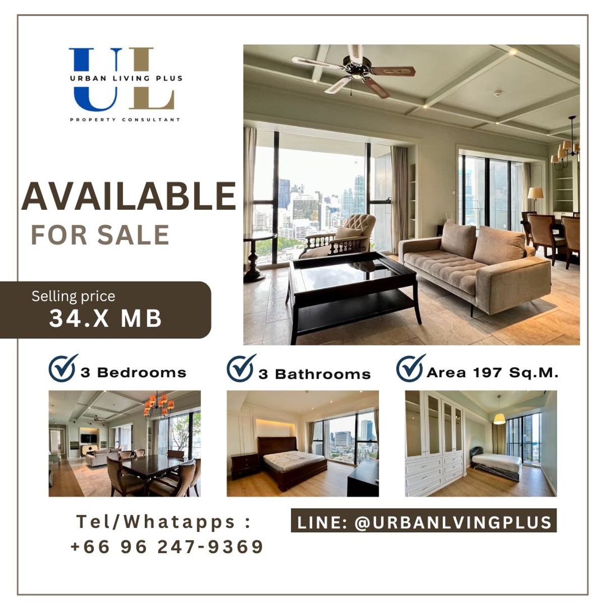 For SaleCondoSathorn, Narathiwat : ( U20231222100 ) Tel/Line 096-2479369 , FOR SELL THE MET SATHORN , 3 bedroom, 3 bathroom, high floor, furnished, Special Deal!!✨✨