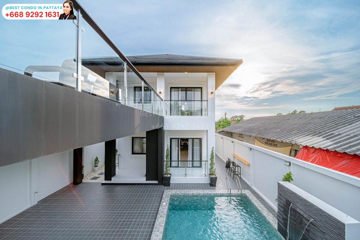 For SaleHousePattaya, Bangsaen, Chonburi : 2-storey pool villa, near Jomtien Beach, only 4 km. Fully furnished, private pool, ready to move in! #Propertycode398