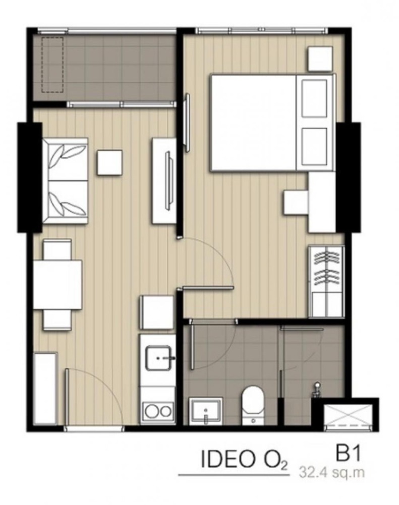 For SaleCondoBangna, Bearing, Lasalle : For sale Ideo O2 Ideo O2, resort style condo, large central area, near BTS Bangna 300 meters, Building A, 33rd floor, City View 1 Bed 32.77 sq m., 3.3 million baht* (sold with tenant)
