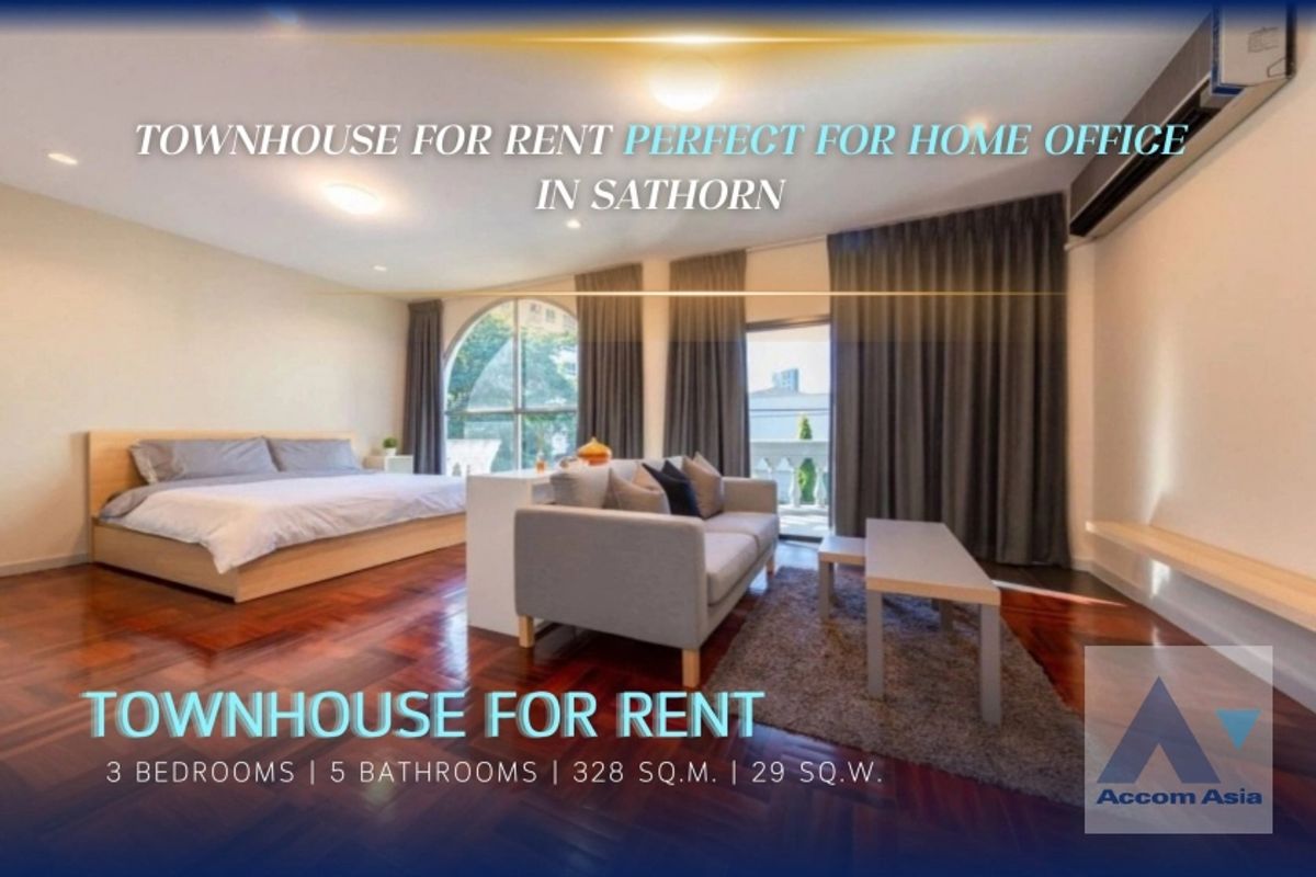 For RentTownhomeSilom, Saladaeng, Bangrak : 🔼 AccomA🔽Home Office Spacious townhouse with greenery and open-plan comfort in Sathorn