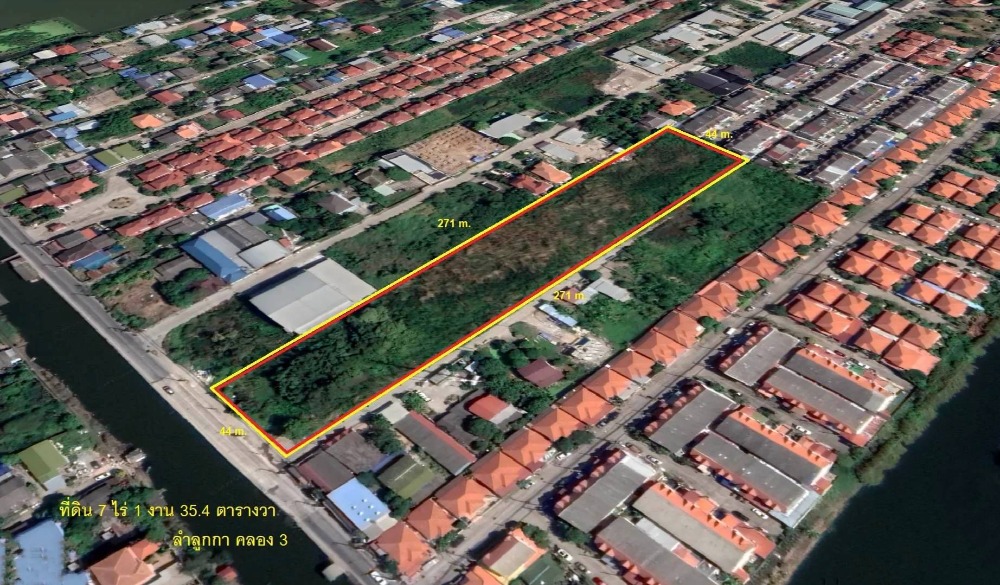 For SaleLandPathum Thani,Rangsit, Thammasat : Land for sale in Lam Luk Ka Khlong 3, along Khlong 3, Lam Luk Ka, 800 meters from Lam Luk Ka Road, near Synphaet Hospital, Pathum Thani