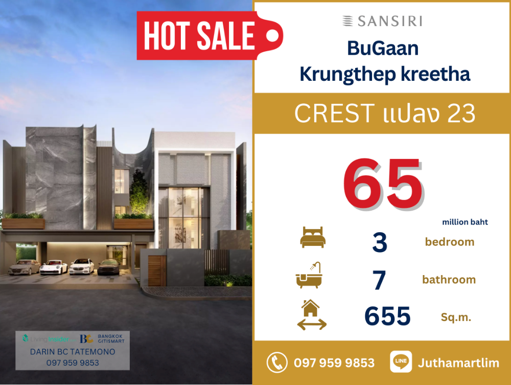 ขายบ้านพัฒนาการ ศรีนครินทร์ : 🔥 ราคาดีที่สุด 🔥 BuGaan กรุงเทพกรีฑา 3 ห้องนอน 7 ห้องน้ำ 4 ที่จอดรถ ขนาด 655 ตร.ม. 3 ชั้น ทิศเหนือ