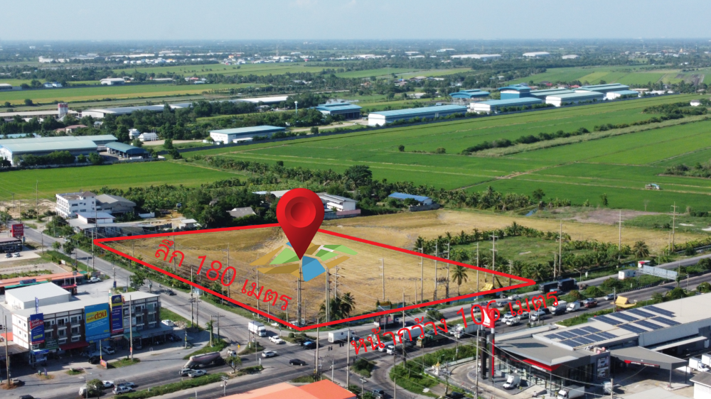 ขายที่ดินนนทบุรี บางใหญ่ บางบัวทอง : ขายทีดิน ติดถนนหลวง 346 แยกไทรน้อย ถนน 6 เลน รูปแปลงสี่เหลี่ยมผืนผ้า ไร่ละ 7 ล้าน