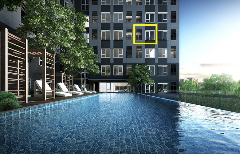 For SaleCondo : ขายคอนโด แอสปาย วุฒากาศ (พร้อมผู้เช่า เหมาะกับนักลงทุน) ขนาด 22.5 ตรม. ขาย 1.79 ล้านบาท ชั้น 5 วิวสระ ใกล้รถไฟฟ้าสถานีวุฒากาศ 200 เมตร