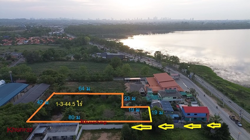 ขายที่ดินพัทยา บางแสน ชลบุรี สัตหีบ : ที่ดินแปลงนี้ 1-3-44.5 ไร่  ริมอ่างมาบประชัน