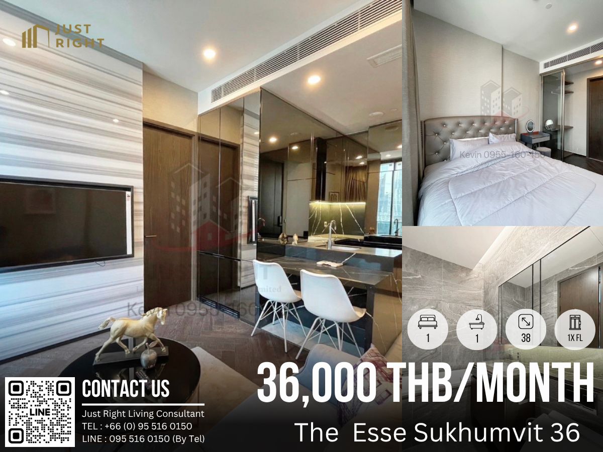 ให้เช่าคอนโดสุขุมวิท อโศก ทองหล่อ : ให้เช่า The Esse Sukhumvit 36 1 ห้องนอน 1 ห้องน้ำ ขนาด 38 ตร.ม. ชั้น 1x ตกแต่งสวยงาม เพียง 36,000/ด. สัญญา 1 ปีเท่านั้น ห้องว่างให้เข้าชมและย้ายเข้า 01.08.2025