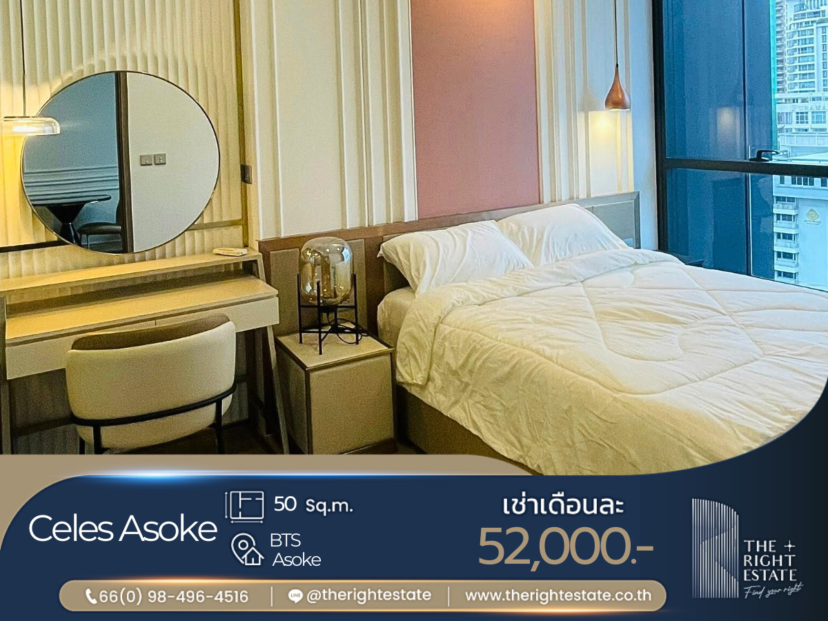 For RentCondoSukhumvit, Asoke, Thonglor : 🌿Celes Asoke🌿Nice room fully decoration 🛏 1 Bed 50.16 sq.m close BTS Asoke
