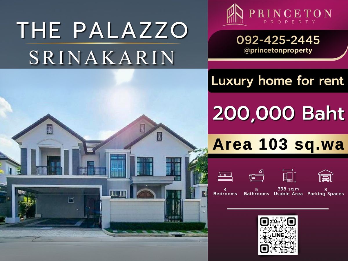 For RentHousePattanakan, Srinakarin : House for rent The Palazzo Srinakarin  📞092-4252445