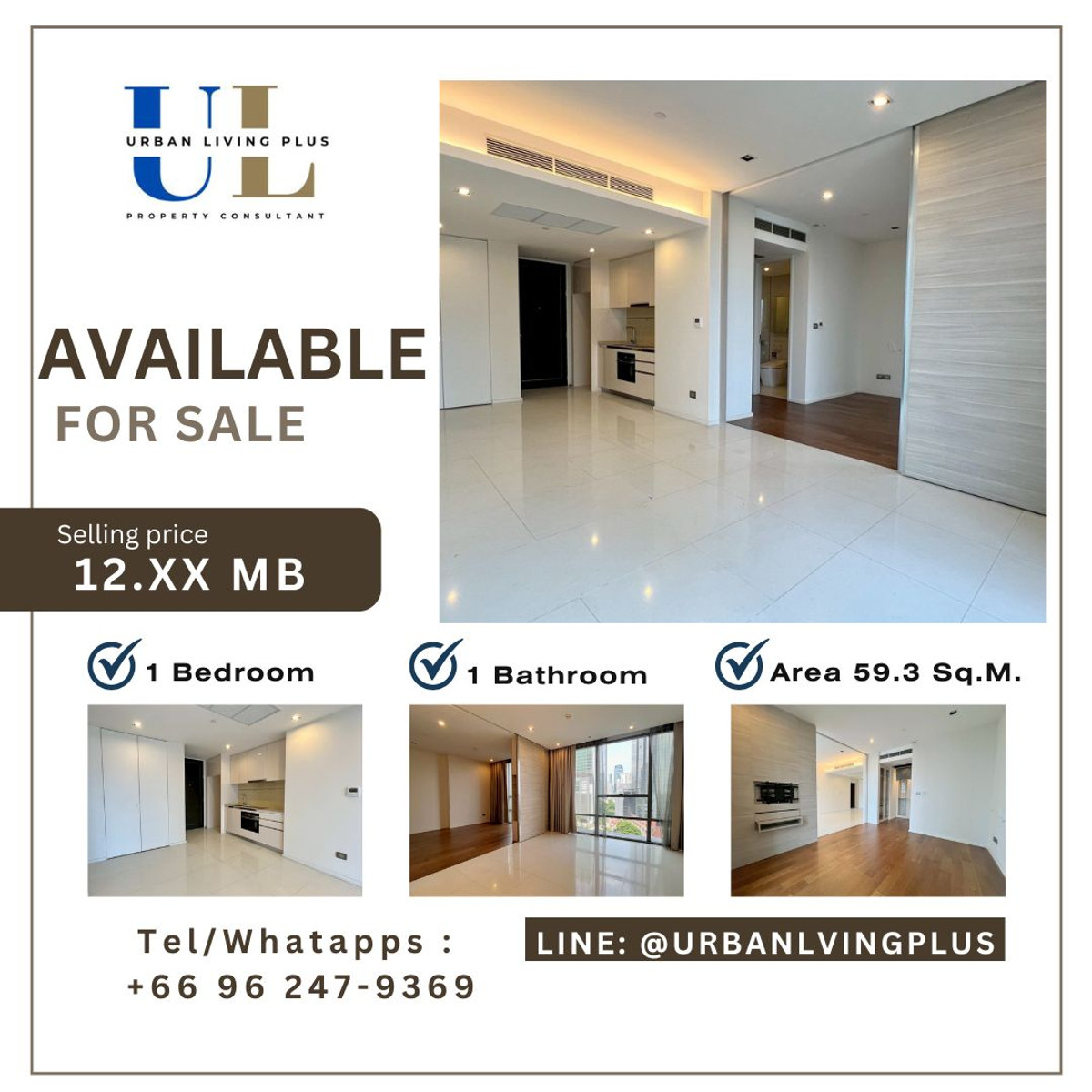 For SaleCondoSathorn, Narathiwat : ( UL2406211 ) Tel/Line 096-2479369✨ FOR SELL THE BANGKOK SATHORN / 1 BEDROOM 1 BATHROOM 59.3 SQ.M. NEW ROOM ✨✨