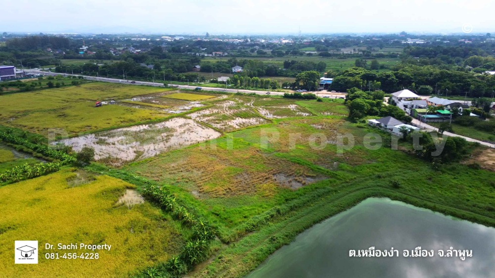 For SaleLandLamphun : Land for sale near Lamphun Hospital intersection, 15-1-31.4 rai, on main road, Highway 1136