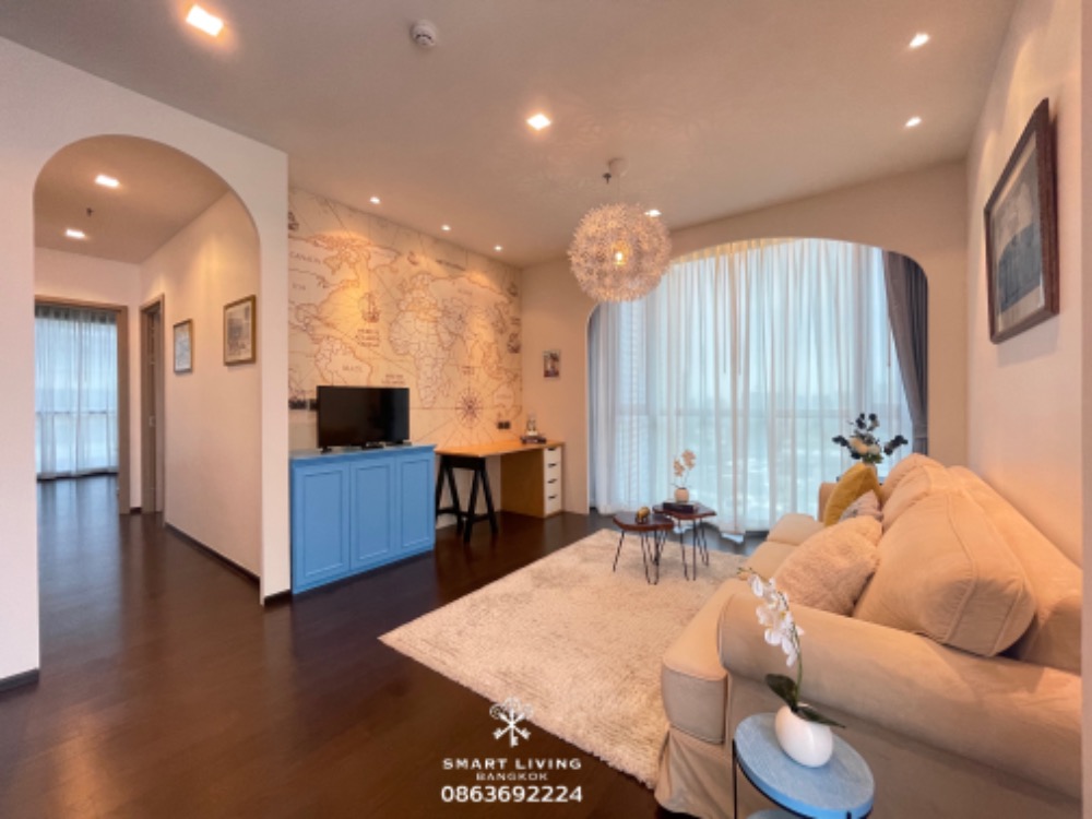 For SaleCondoRatchathewi,Phayathai : 📢👇For sale with tenant , 2 beds corner unit, only a few units of 2-beds, 85 sqm at The Line Ratchathewi , fully furnished,  unblocked view, nice decoration Santorini style.